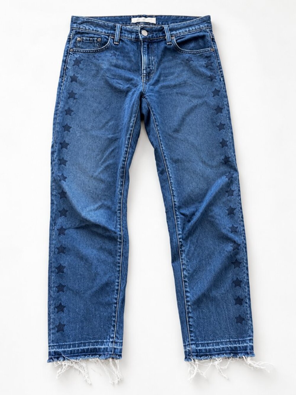 Gap Best Girlfriend Star Print Jeans 26R Blue Denim Frayed Raw Hem